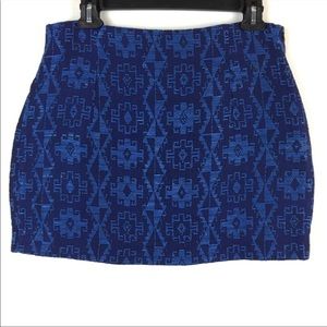 ZARA Tribal/Aztec Print Blue Mini Skirt Size Large